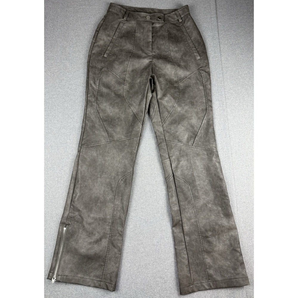 Love Star Faux Leather Moto Pants Womens M Gray Zip Ankle Slim Biker Vegan